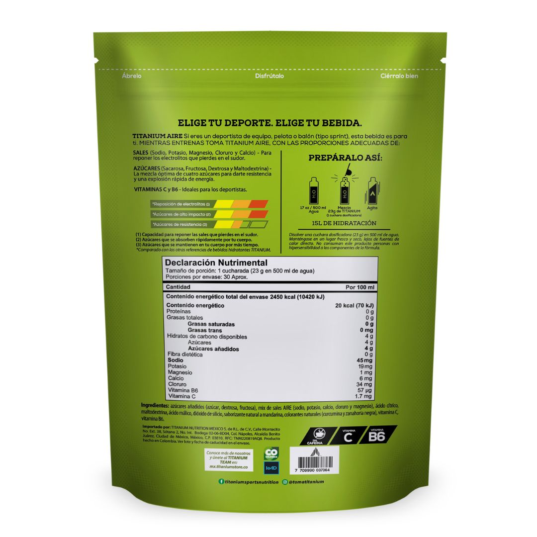 Electrolitos en polvo AIRE, Bolsa 700 g (15 Litros)