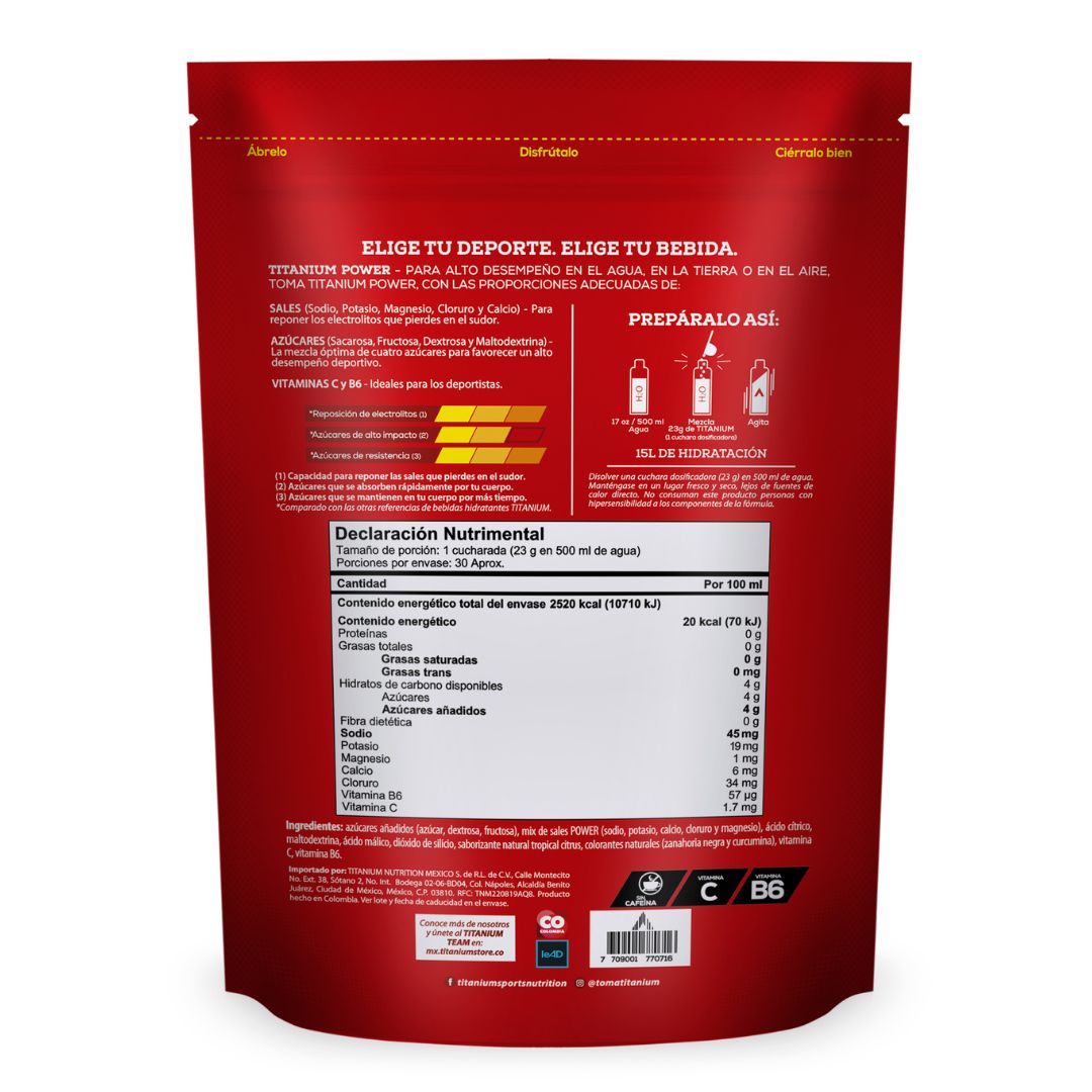 Electrolitos en Polvo POWER, Bolsa 700 g (15 Litros)