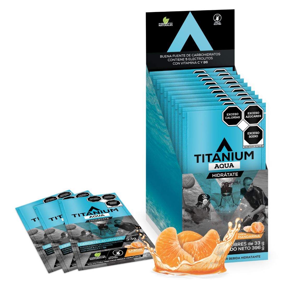 Electrolitos en Polvo AQUA, Caja x 12/25, Sabor Mandarina