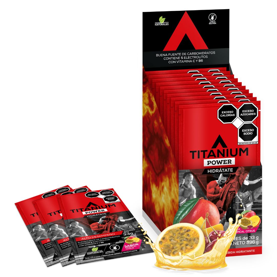 Electrolitos en polvo POWER, Caja x 12/25 Packs, Sabor Ponche de Frutas