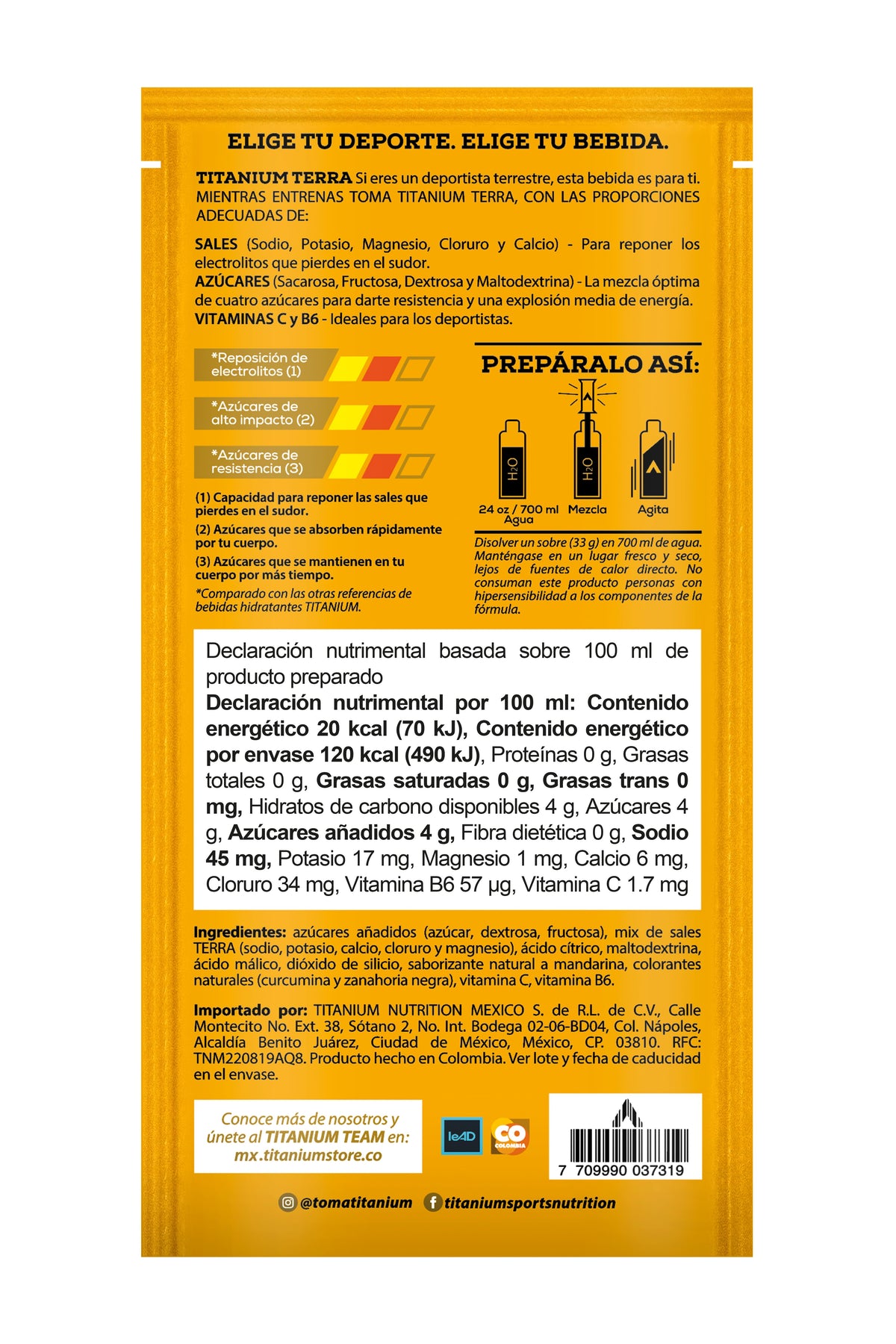 Electrolitos en Polvo TERRA, Caja x 12/25, Sabor Mandarina
